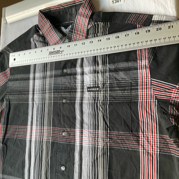 Avirex Men’s Short Sleeve Button Down Shirt size XL, Black Red White Checked - Picture 3 of 8